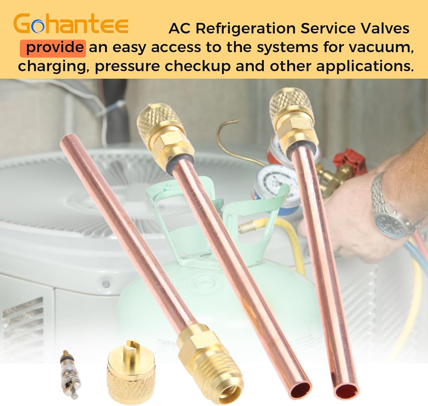 10PCS Access/Service Valve 1/4'' SAE x 1/4'' OD x 4'' Stem Core AC Refrigeration