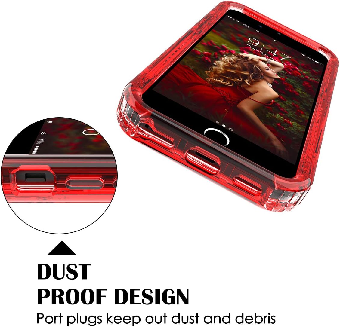 Dexnor Compatible with iPhone 6 Plus/ 6S Plus/ 7 Plus/ 8 Plus Case Floating Glitter Bling Moving Liquid Quicksand Hard Cover Clear Thickened Dual Layer Full Protection Bumper for Girls/ Women - Red
