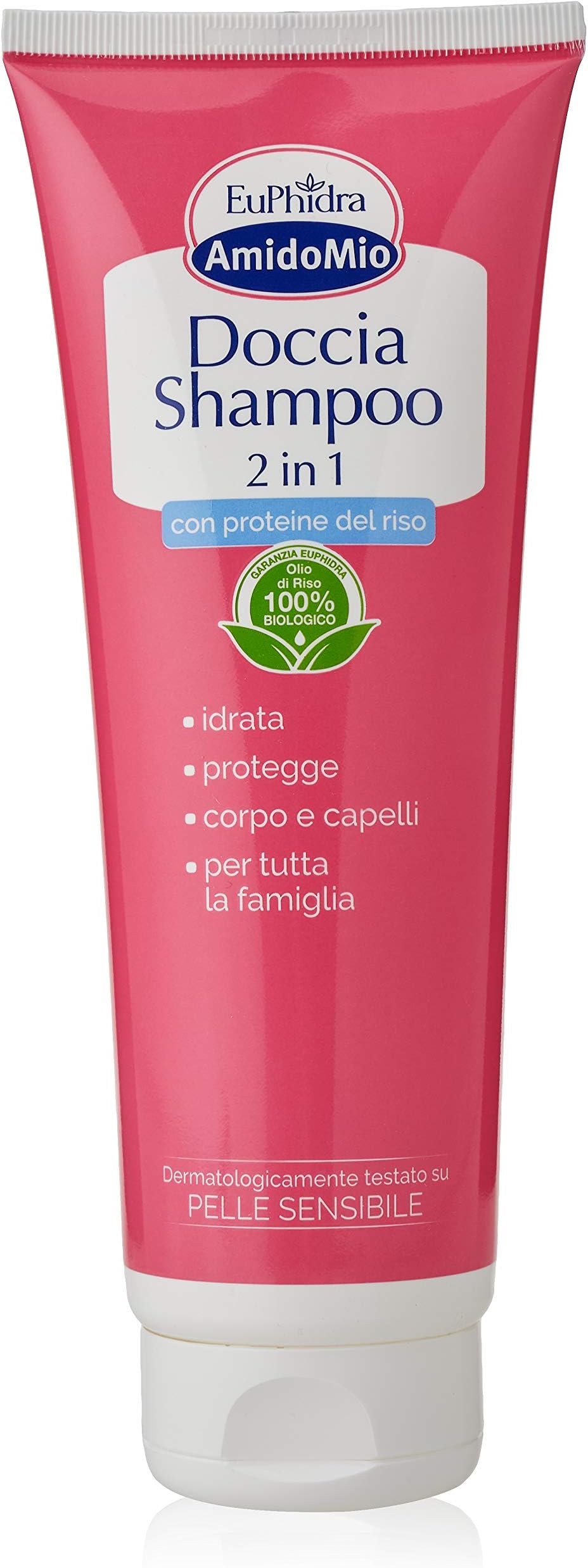 AmidoMio Shower Shampoo 2-in-1 with 100% Organic Rice Oil and Rice Protein, Nourishes Hair and Makes It Soft and Protected, Gentle on Body and Hair, 250 ml