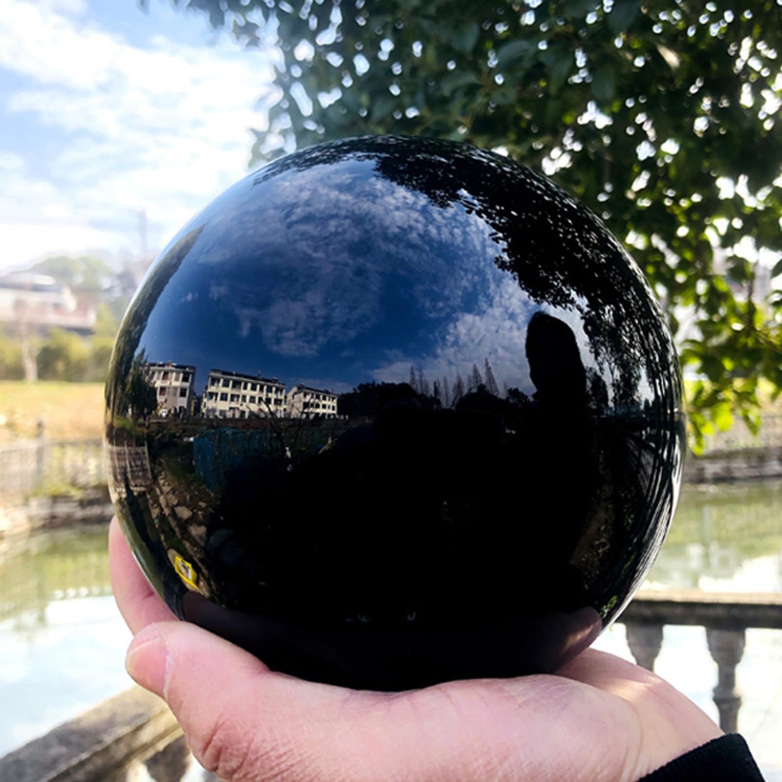 AEVHBAMXN Black Obsidian Crystal Ball for Decorative, Quartz Sphere Prop Ornament for Feng Shui Divination Fortune Telling Tabletop Fountain Decor,200mm/7.9in
