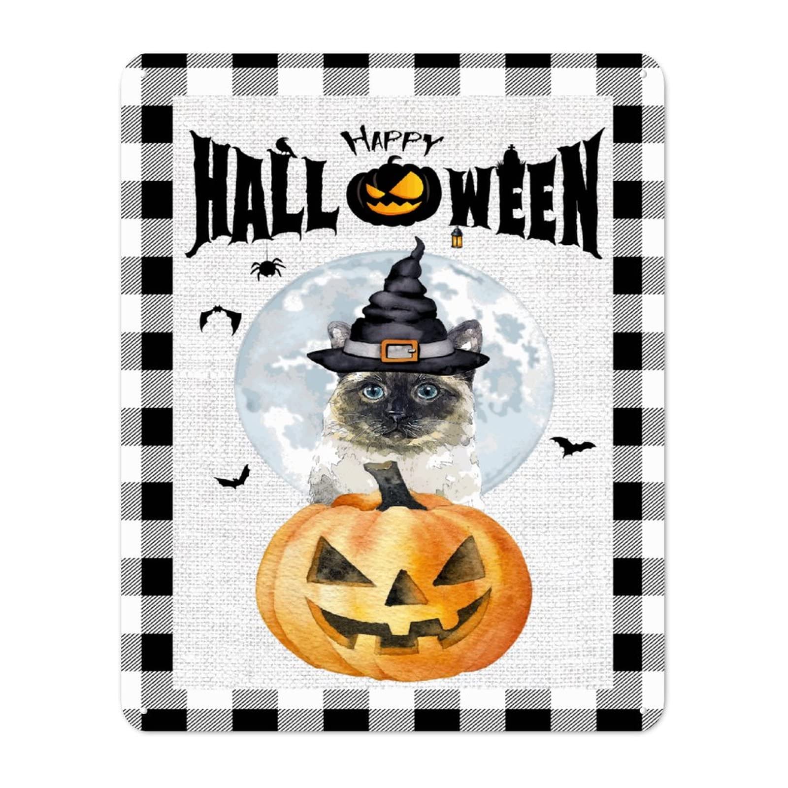 Plaque Halloween en aluminium durable motif chat et lune 30x40cm
