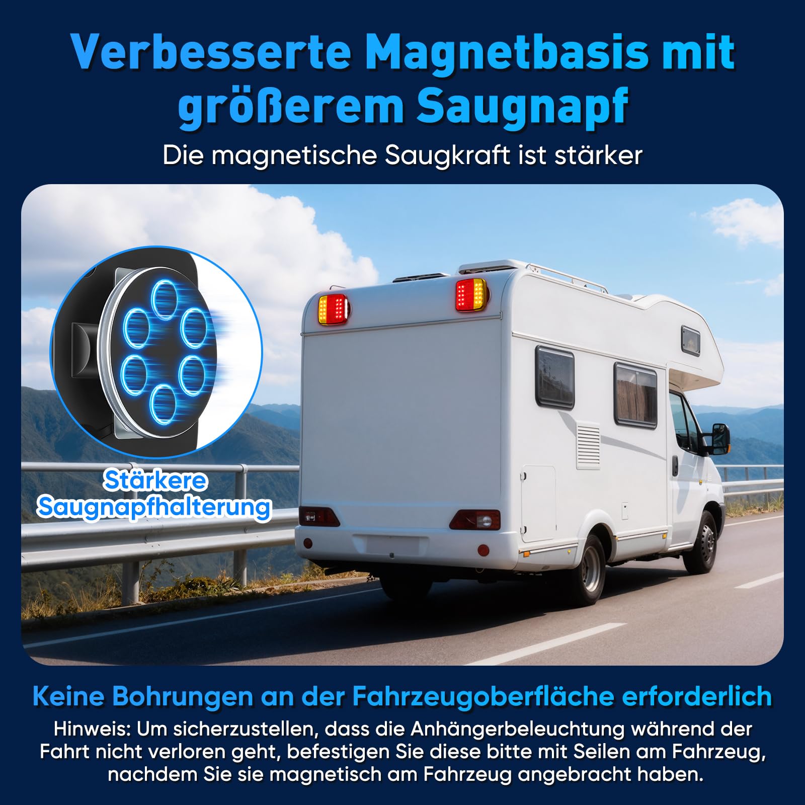 BlumWay Magnetische kabellose Anhängerleuchten, verbessertes 2,4-GHz-Sender mit 2000mAh-Akku, Beleuchtungsset für Lkw, Boot, Wohnmobil, Fahrzeuge, Wohnwagen, Übertragungsreichweite bis zu 30 Meter