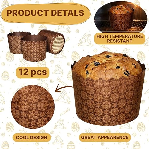 Miniatura 4 de SHSH trade group Molde de paska para pan de Pascua de 12 onzas, 12 unidades, molde de papel para panettone de Pascua, molde de papel panettone