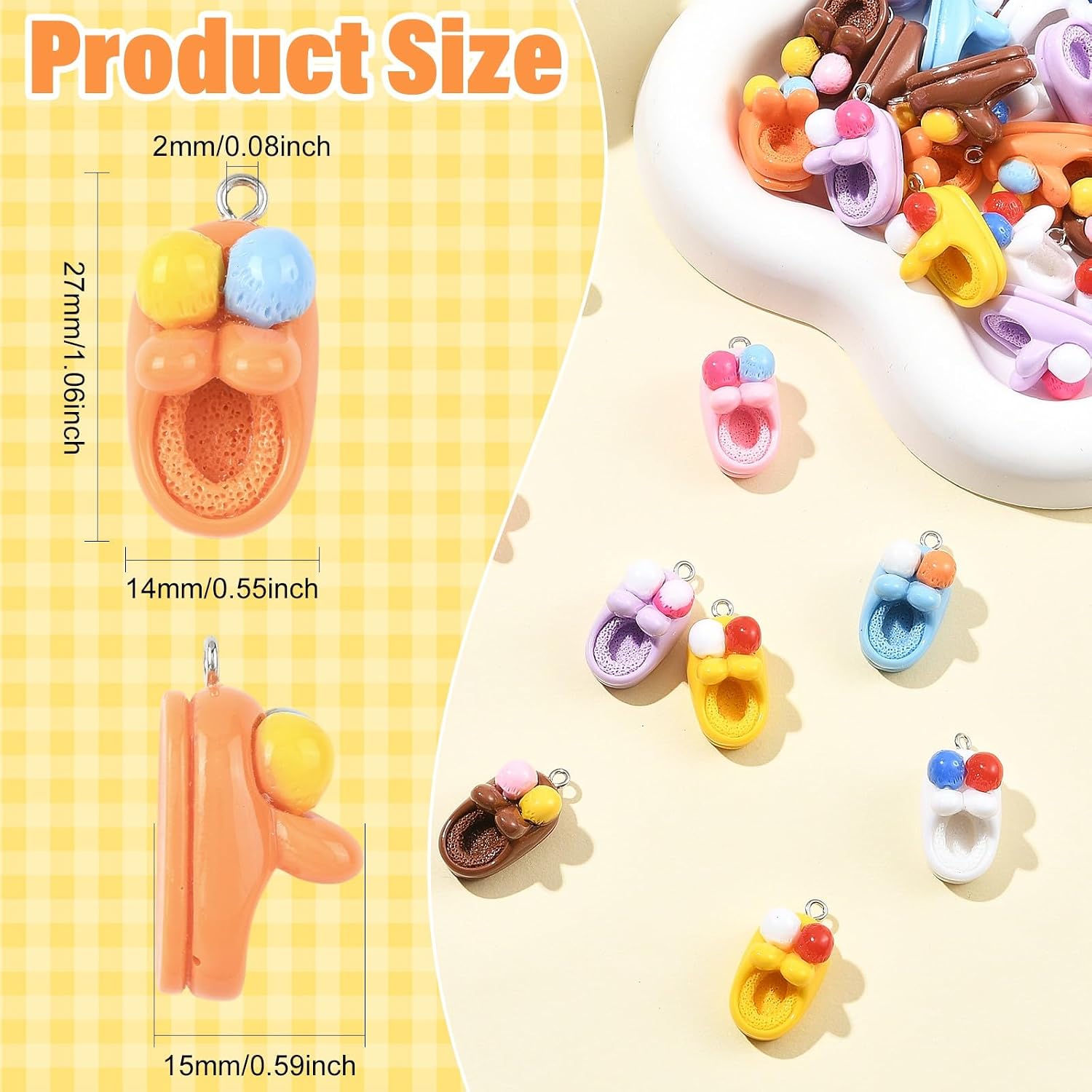 Stiesy 50Pcs Mixed Colors Resin Slipper Charms Shoe Shoes Shape Charms with Iron Loops for Bracelets Necklaces Earrings Jewelry Making DIY Crafts