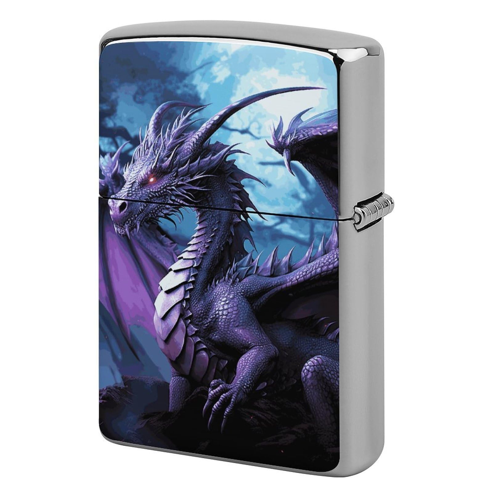 Purple Dragon Purple Moon Lighter Case Cover Vintage Metal Lighter Sleeve Reusable Lighter Protective Cover Decorative Lighter Holder Birthday Gifts for Men Women