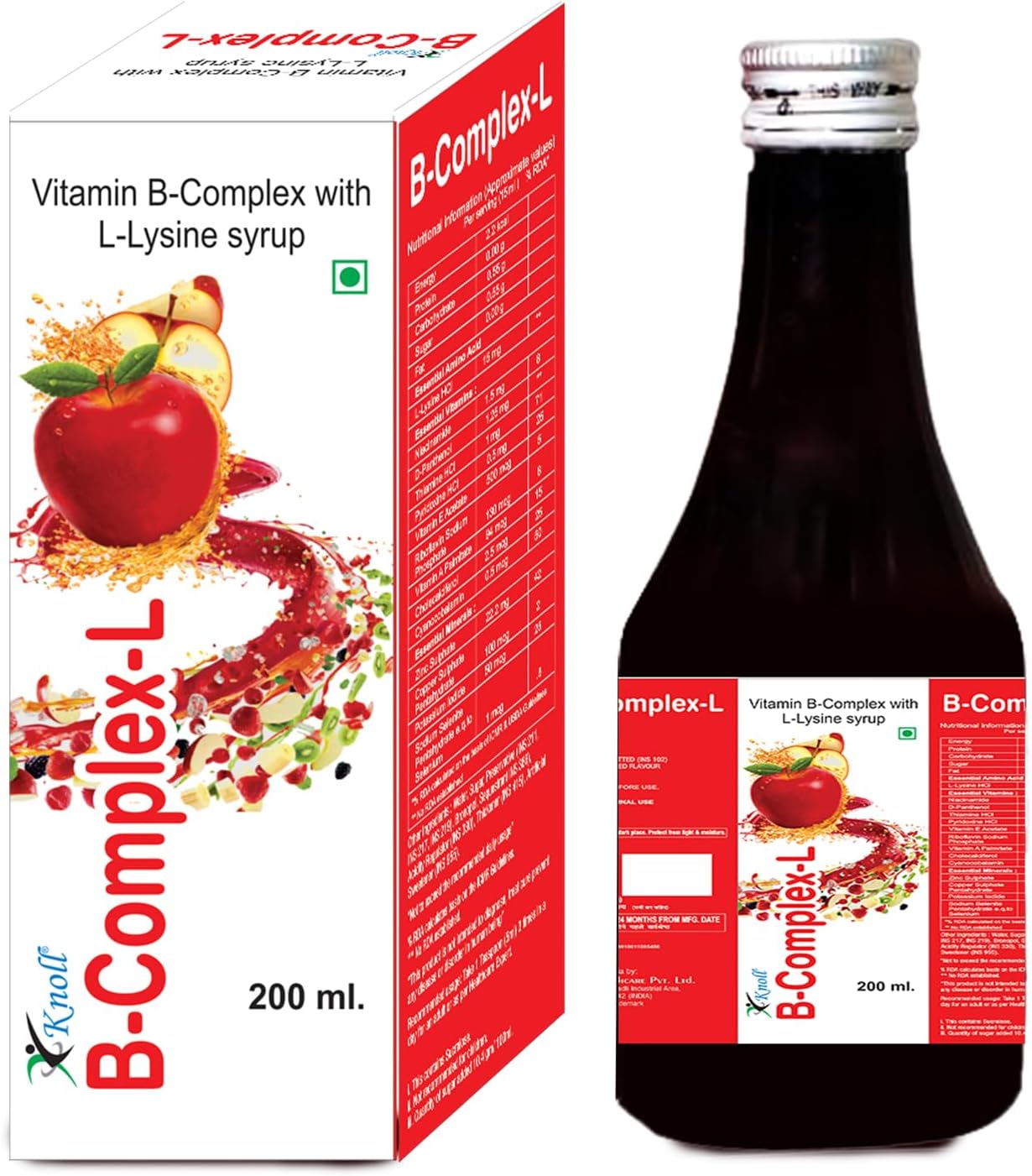 Knoll Healthcare B Complex-L Essential Amino Acids and Vitamins Supplement Syrup for Good Health (200ml) (Pack of 1)