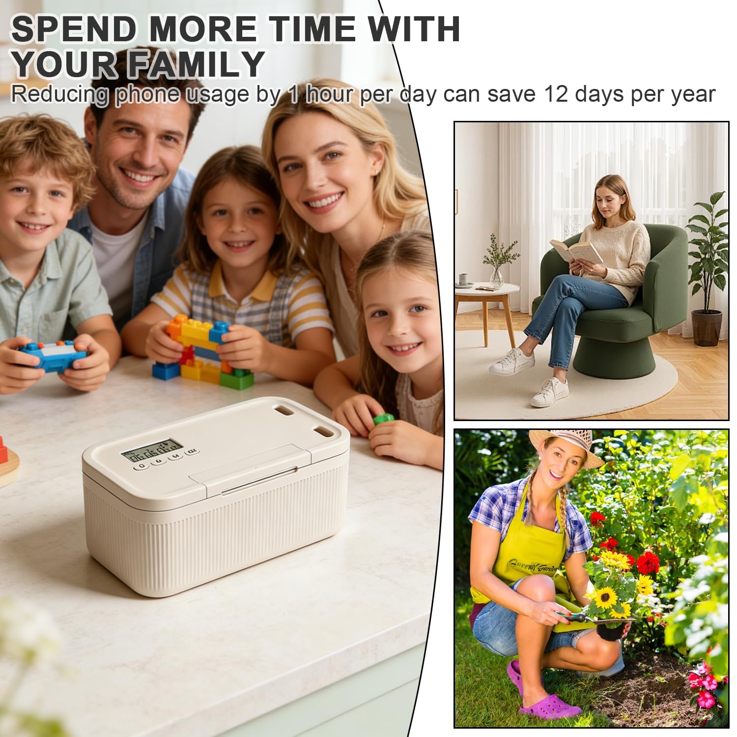 Handy Safe mit Zeitschloss 24x13x9,6 cm, Zeitschloss Box mit 2 Arbeitsmodus, Safe Timed Lock Box, Tragbar Handy Gefängnis mit Timer, Abschließbare Box für Medikamente Snacks Alkohol (Weiß)