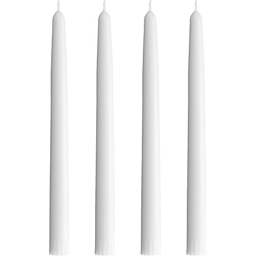 CandleNScent Taper Candles | Tapered Candlesticks - dripless 10 Inch unscented | White | 4 Pack