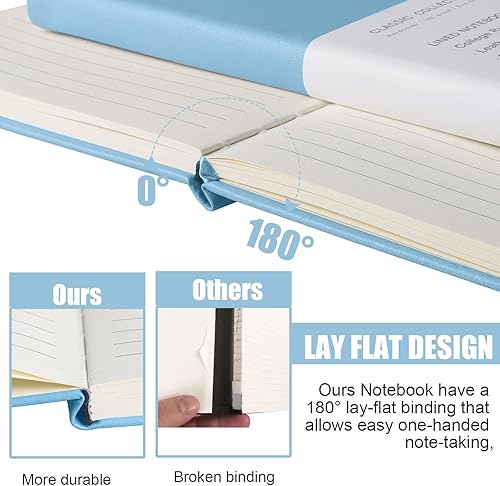 Miniatura 4 de Cuaderno rayado para diario, 160 páginas, tamaño mediano de 5.7 x 8 pulgadas, papel grueso de 2.95 oz/yd² (100 g/m²), tapa dura, paquete de 3, azul