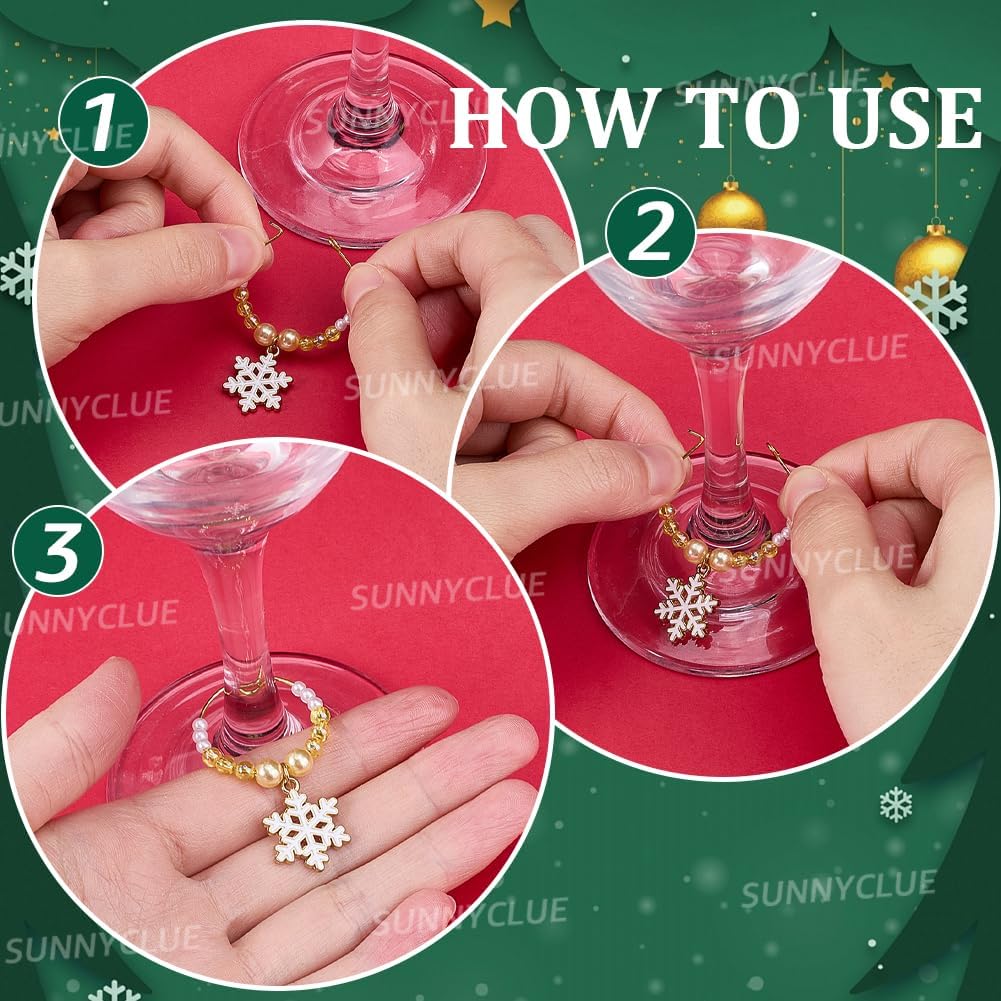 SUNNYCLUE 1 Box 6pcs Christmas Wine Tag Wine Glass Tag Charms Alloy Metal Blue Purple Snow Flower Drink Identification Markers for Cocktail Champagne Christmas Holiday Family Gatherings Party image 3