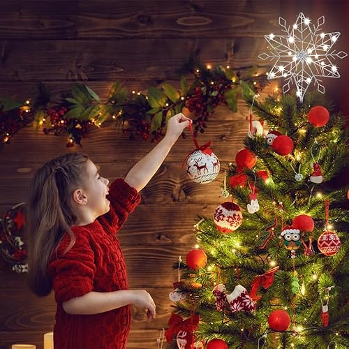 Miniatura 5 de PHITRIC - Decoración para árbol de Navidad, decoración de árbol de nieve plateada iluminada de 10 pulgadas, 20 luces LED plateadas, decoración de