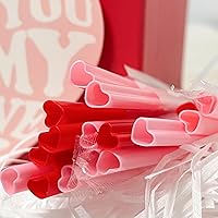 Vista 3 de 200 pajitas desechables en forma de corazón rosa y rojo, lindas pajitas envueltas individualmente, paja de plástico roja y rosa, día de San