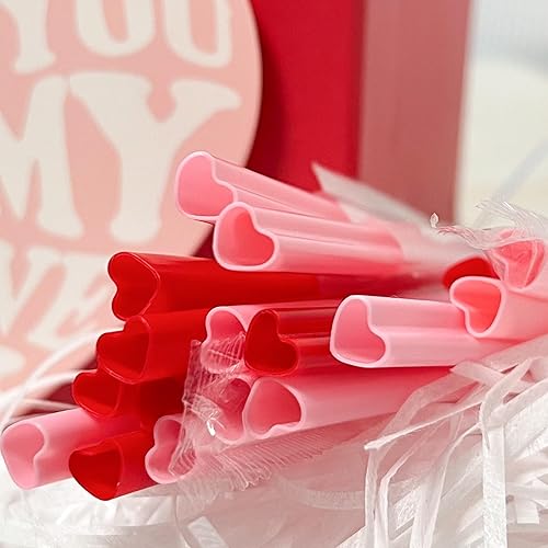Miniatura 3 de 200 pajitas desechables en forma de corazón rosa y rojo, lindas pajitas envueltas individualmente, paja de plástico roja y rosa, día de San