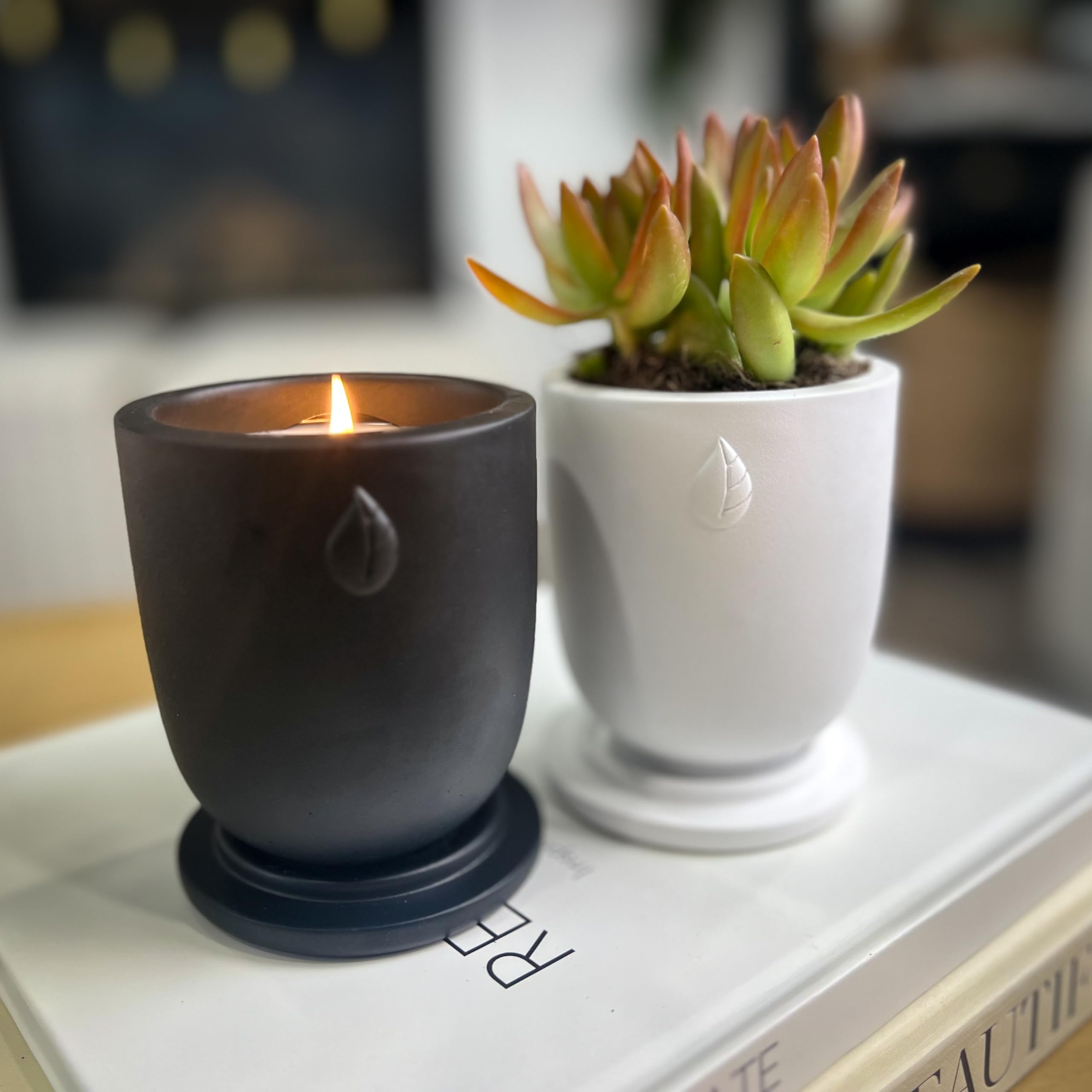 Matani Maceta de velas de cemento de hormigón, velas de aromaterapia para el hogar, velas de soja, vela perfumada y velas en tarro de doble propósito, velas aromáticas fuertes, para padres (sándalo
