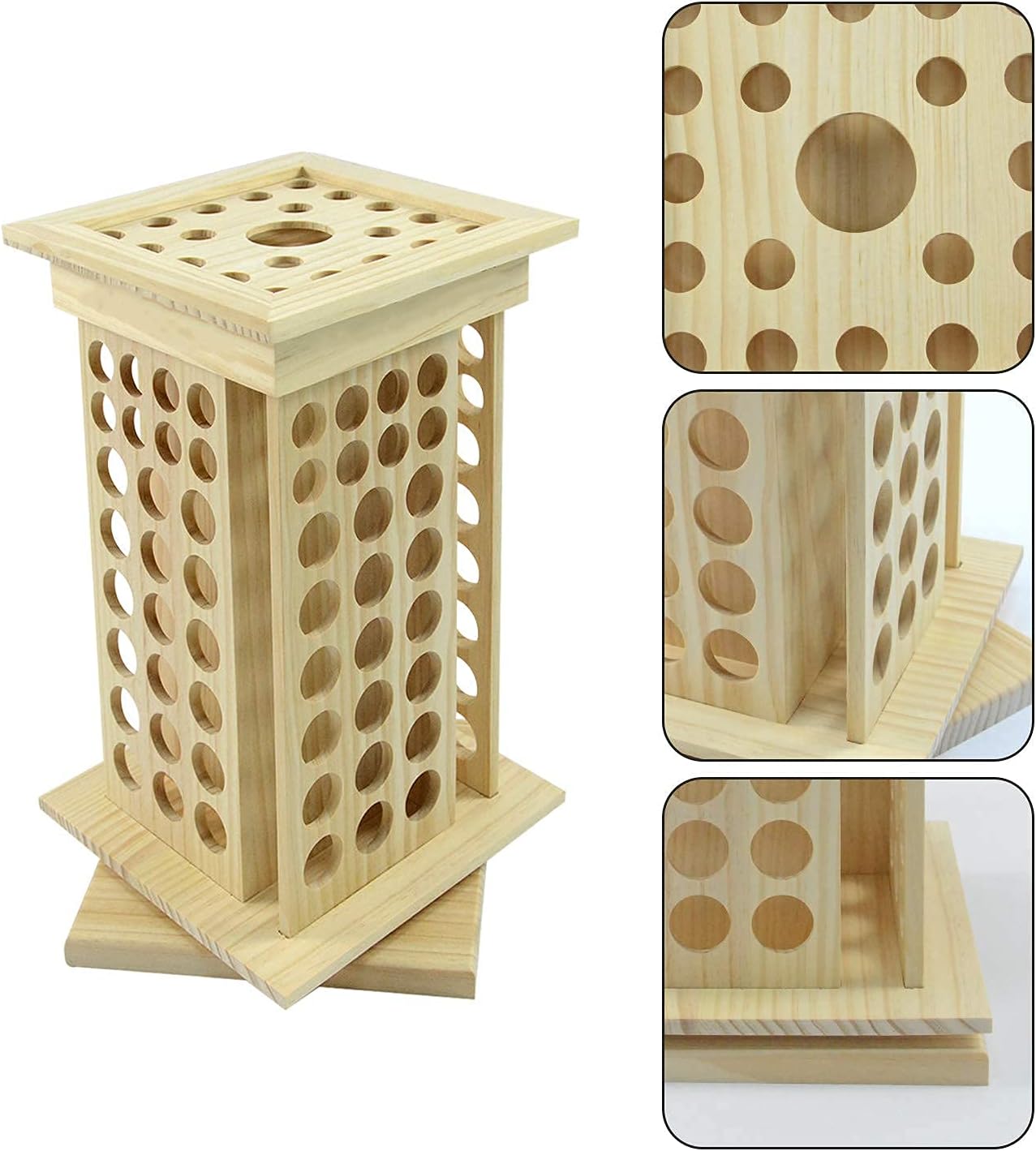 tonchean Big Rotating Essential Oil Rack Wooden Essential Oil Bottle Storage Organizer 125 Slots 5ml to 15ml 8 Tier Display Holder Wood Shelf for Essential Oil Aromatherapy