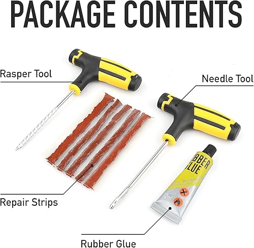 Miniatura 2 de Airmoto Kit de tapones para neumáticos  Kit de reparación universal de neumáticos con tapones para neumáticos sin cámara  Kit de parches de