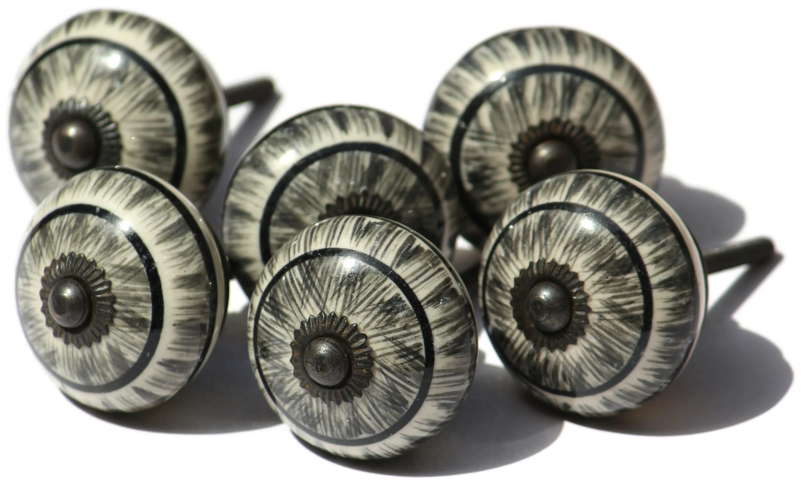 Buy OwlKraft Set of 6 Ceramic Knobs Black and White Sketchy Design