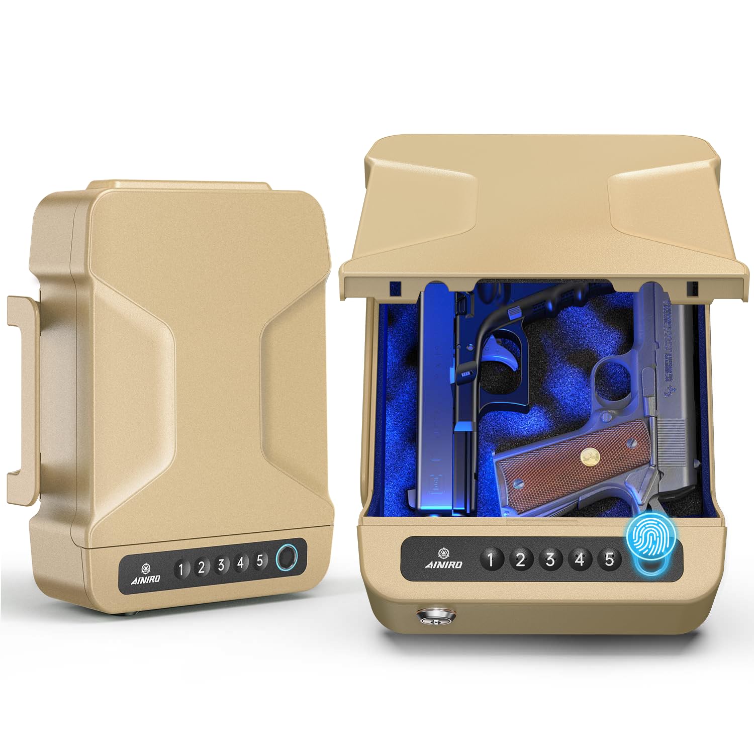 Gun Safe for Pistols, Biometric Gun Safe for Handgun Built-in Handle Gun Lock Box with Fingerprint, Keypad and Key Unlock Pistol Safes for Home, Car, Vehicle, Travel, Bedside Nightstand, Drawer