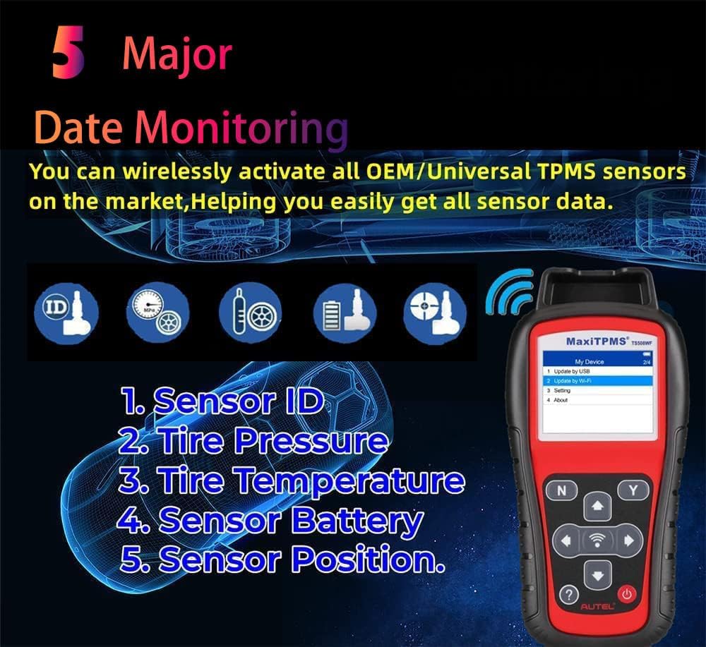 Autel TS508WF Tire Sensor Programmer Autel TPMS Tool Free Update TPMS Relearn/Reset Read/Clear TPMS DTCs Activate Tire Sensor Program MX Sensor Better TS401 TS408 TS501 TS508 Lite TS900