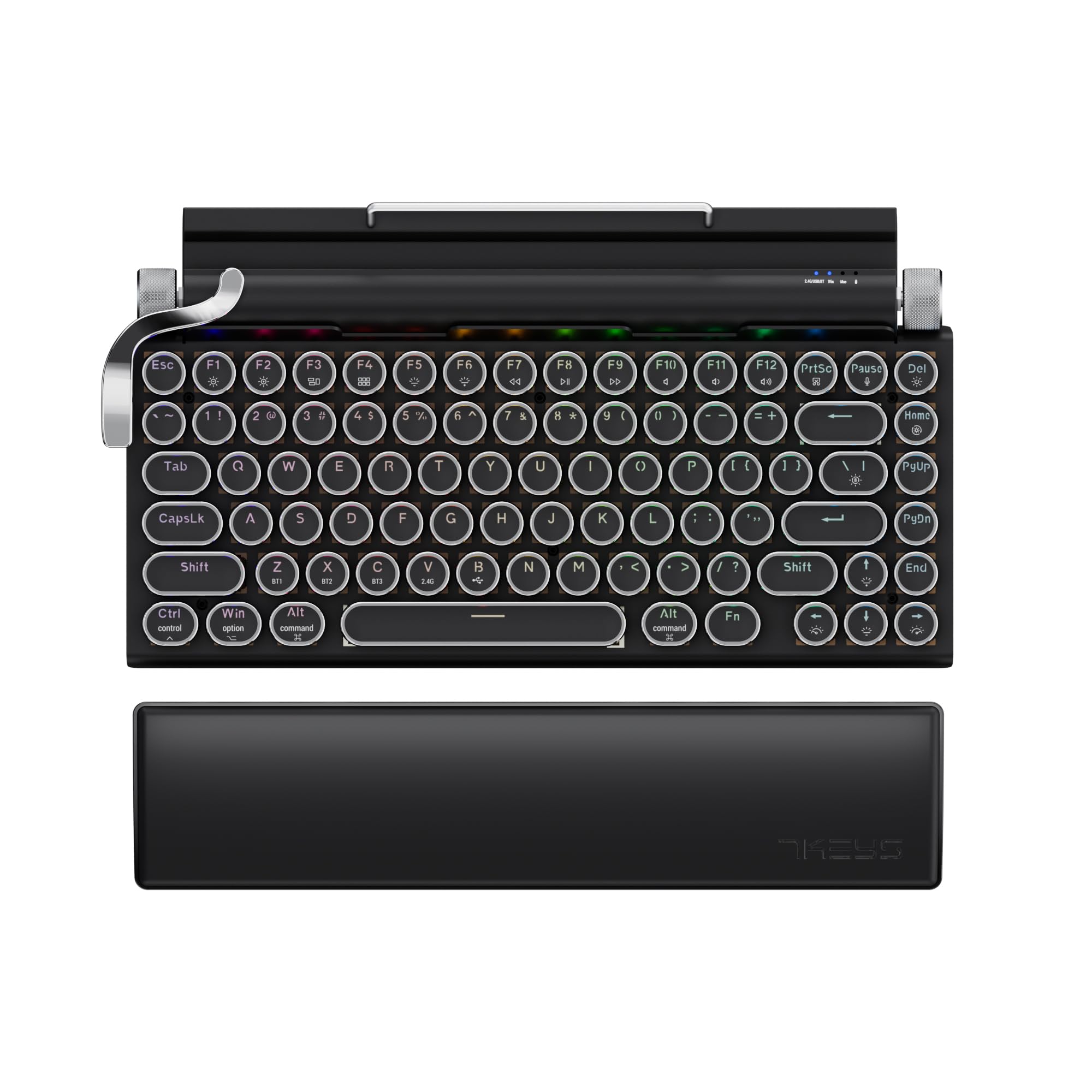 Photo 1 of 7KEYS Typewriter Keyboard Wireless Retro Style, Vintage Classical Mechanical Keyboard with Bluetooth for IPAD PC/Laptop Mac/Phone (Black+Wrist)