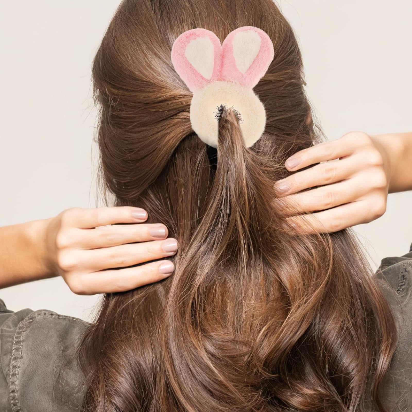 Beavorty Rabbit Ears Hair Rings Animal Ponytail Holder Soft Plush Hair Ties Elastic Rope for Girls Party Performance 4.72X3.15X0.79In - Image 2