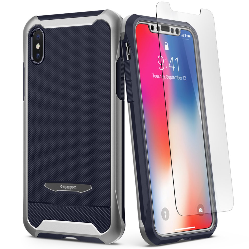 Spigen Reventon designed for iPhone X case/cover - Platinum Silver - Full 360 protection with 2 pc Glass Protector
