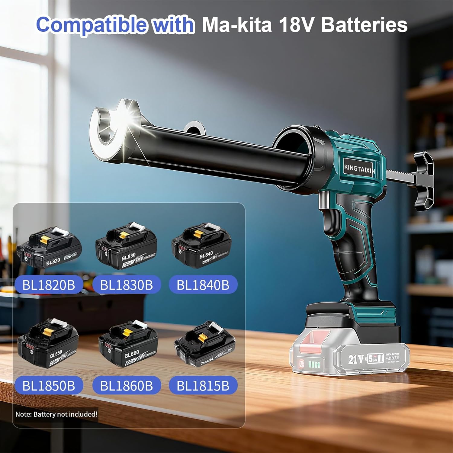Electric Caulking Gun Compatible with Makita Battery, Cordless Caulk Gun with LED Light, 4 Adjustable Speeds, 10OZ/300ML Caulk Gun for Filling, Sealing (Battery Not Included)