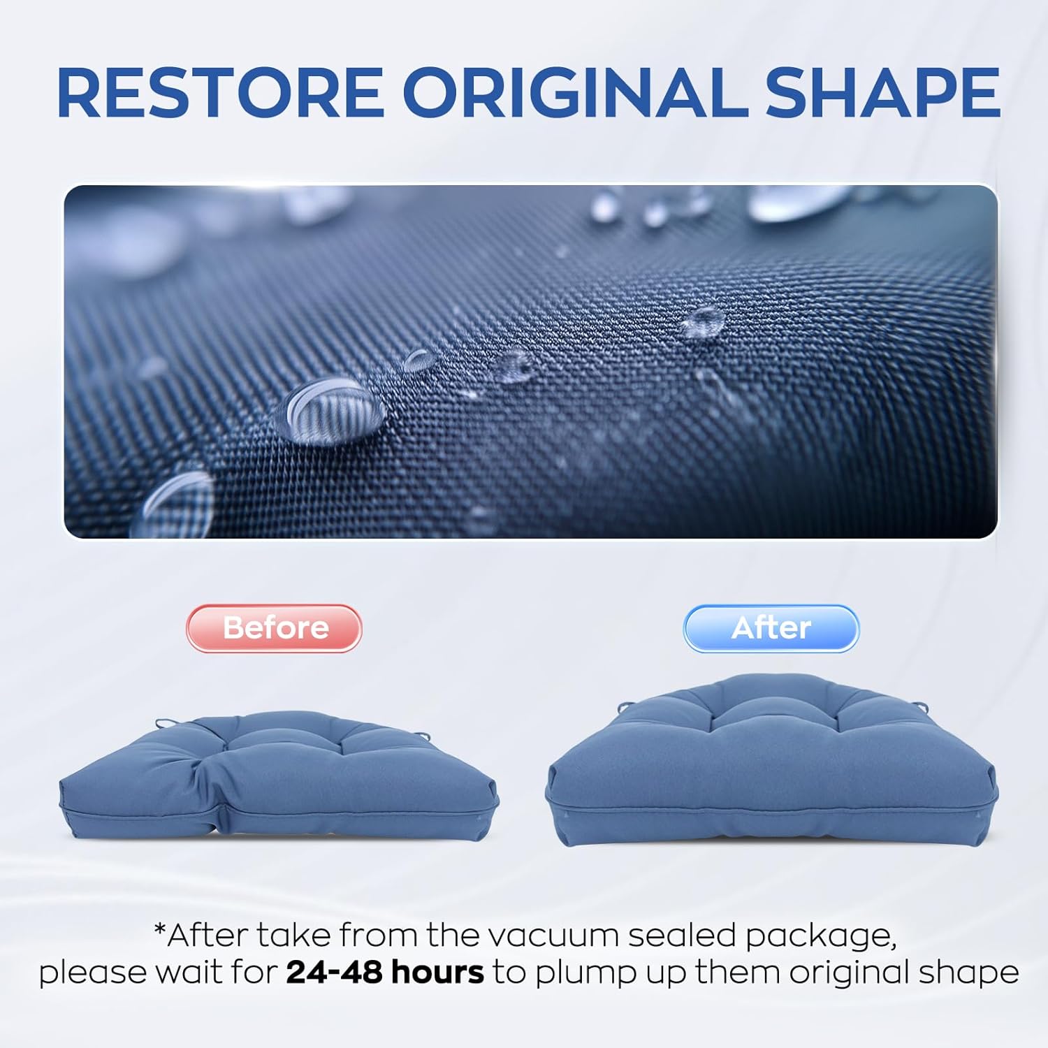 Chair Cushions for Dining Chairs Set of 2 Non Slip Cushions for Kitchen Chairs 4" Thick Seat Cushions 2 Pack Waterproof Chair Pads for Dining Room Indoor with Ties 16.5"x16.5" Tufted Memory Foam Blue