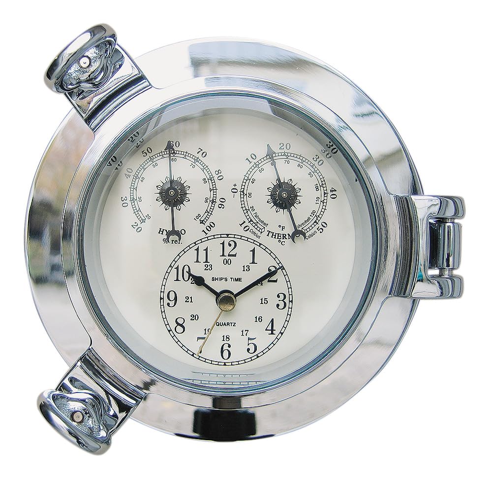 Zegarek, termometr i higrometr w bulach chromowany, mechanizm kwarcowy, Ø: 14 cm
