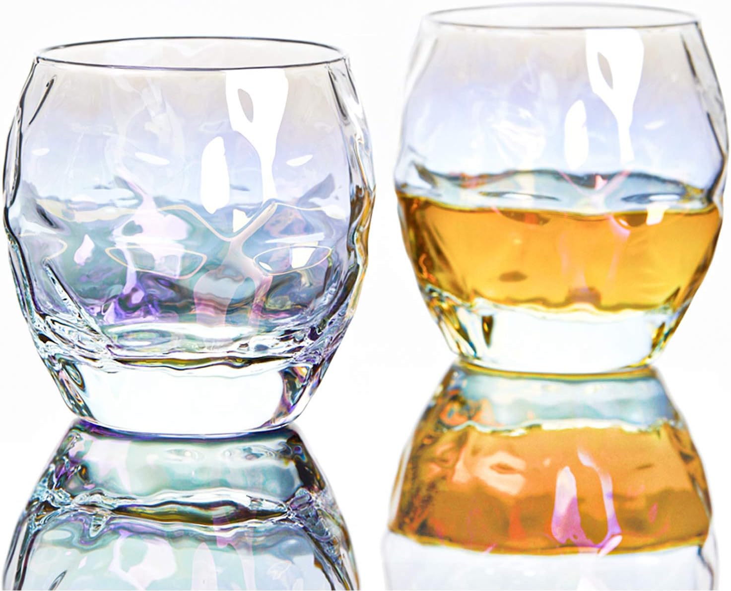 Whiskey Glasses Set of 2, 12 oz Old Fashioned Glasses, Bourbon Glasses, Iridescent Glassware, Rainbow Wine Glass For Serving White Wine, Modern Red Wine, Cocktail, Whiskey (Set of 2)