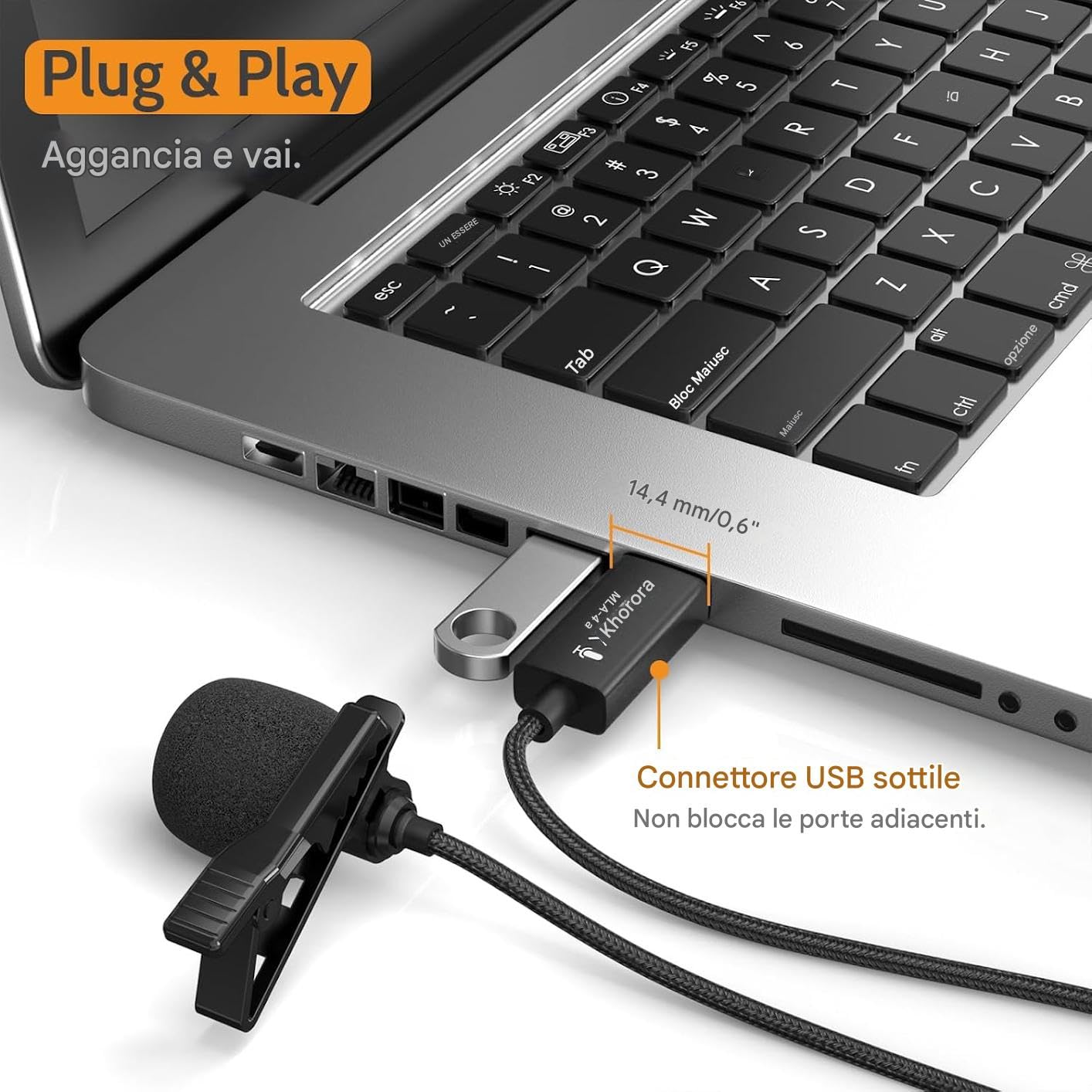 Cubilux Mini USB Lavalier microfono (USB A), microfono lavalier unidirezionale per PC e laptop, per Zoom, Skype, dettatura, canto e registrazione, 1,2 m (4 piedi)