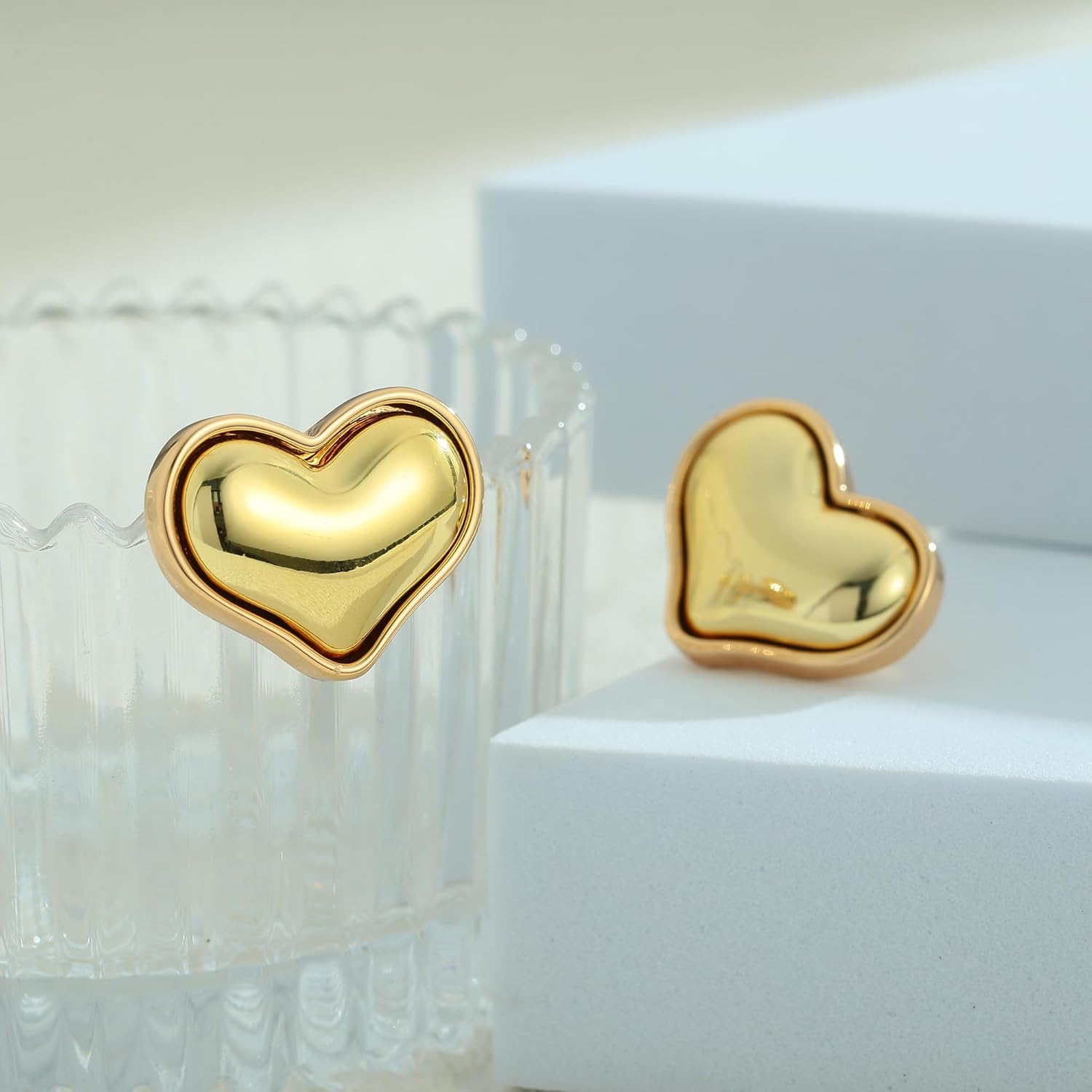 Puffy Heart Stud Earrings for Women Chunky Gold Earrings Large Statement Earring Fashion Jewelry - Image 6