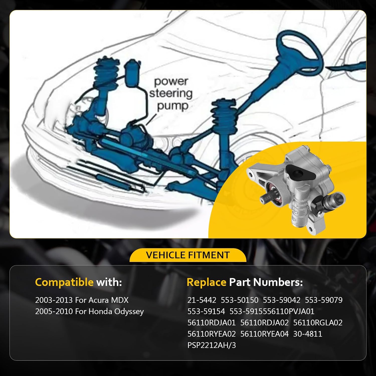 OCPTY 21-5442 Power Steering Pump Compatible with 2003-2013 For Acura MDX,2005-2010 For Honda Odyssey Power Assist Pump