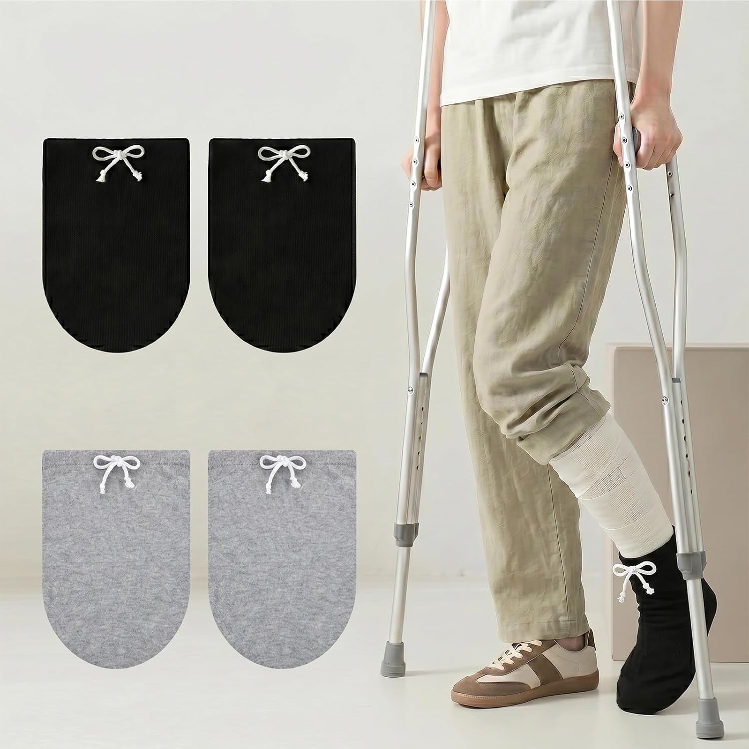 4PCS 14.17inch*9.84inch Cast Cover for Foot, Cast Sock, Cast Sock Cover for Foot, Foot Cast Cover, Cast Socks for Women, Foot Cast Sock, Adjustable Drawstring Foots Casts Covers （2Black, 2Gray）