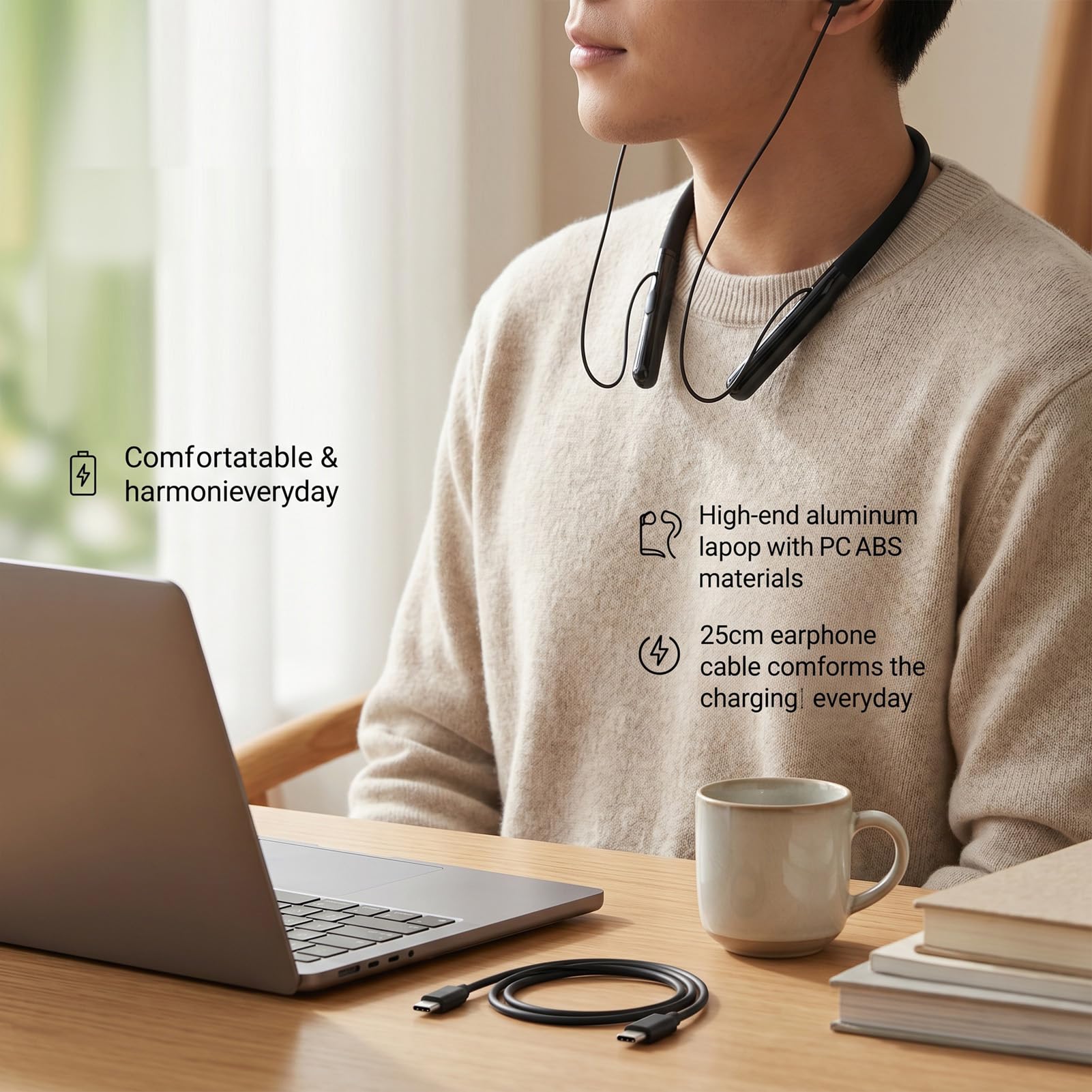 Tangxi Auricolari Bluetooth con Archetto da Collo, Auricolari Wireless Ricaricabili Ad Alto Volume con Cancellazione del Rumore per Guardare la TV Conversazioni Musica Sport Chiamate in (BLACK)