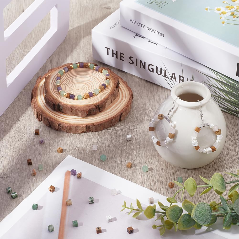 SUNNYCLUE 1 Box 200Pcs 10 Styles Square Gemstone Beads Bulk 4mm Cube Stone Beads Small Natural Flat White Green Rectangular Beads for Jewelry Making Necklace Bracelet DIY Craf Christmas Women Adults - Image 4