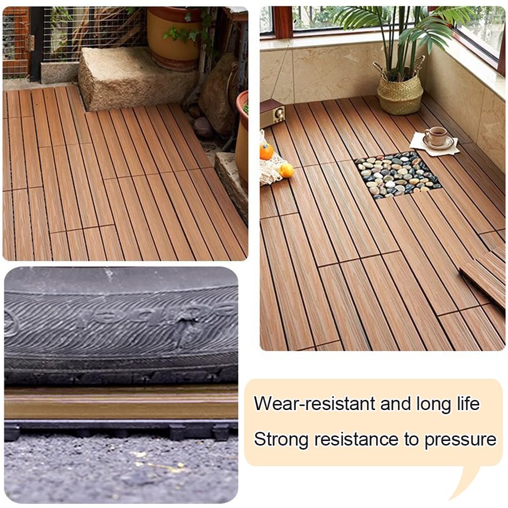 Baldosas Exterior Suelo, WPC Entrelazadas Baldosas, Azulejos de Click para Terraza Fáciles de Colocar, para Jardín Terraza Balcón Césped 30x60x2.3cm C 6PCS