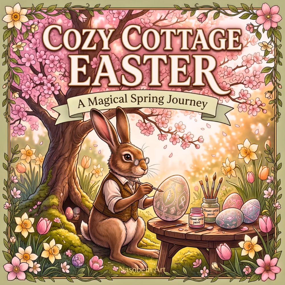 Cozy Cottage Easter: A Magical Spring Journey: Easter Coloring Book for Adults with Bunny, Cottagecore Spring Flowers, Eggs, Relaxation and Stress Relief