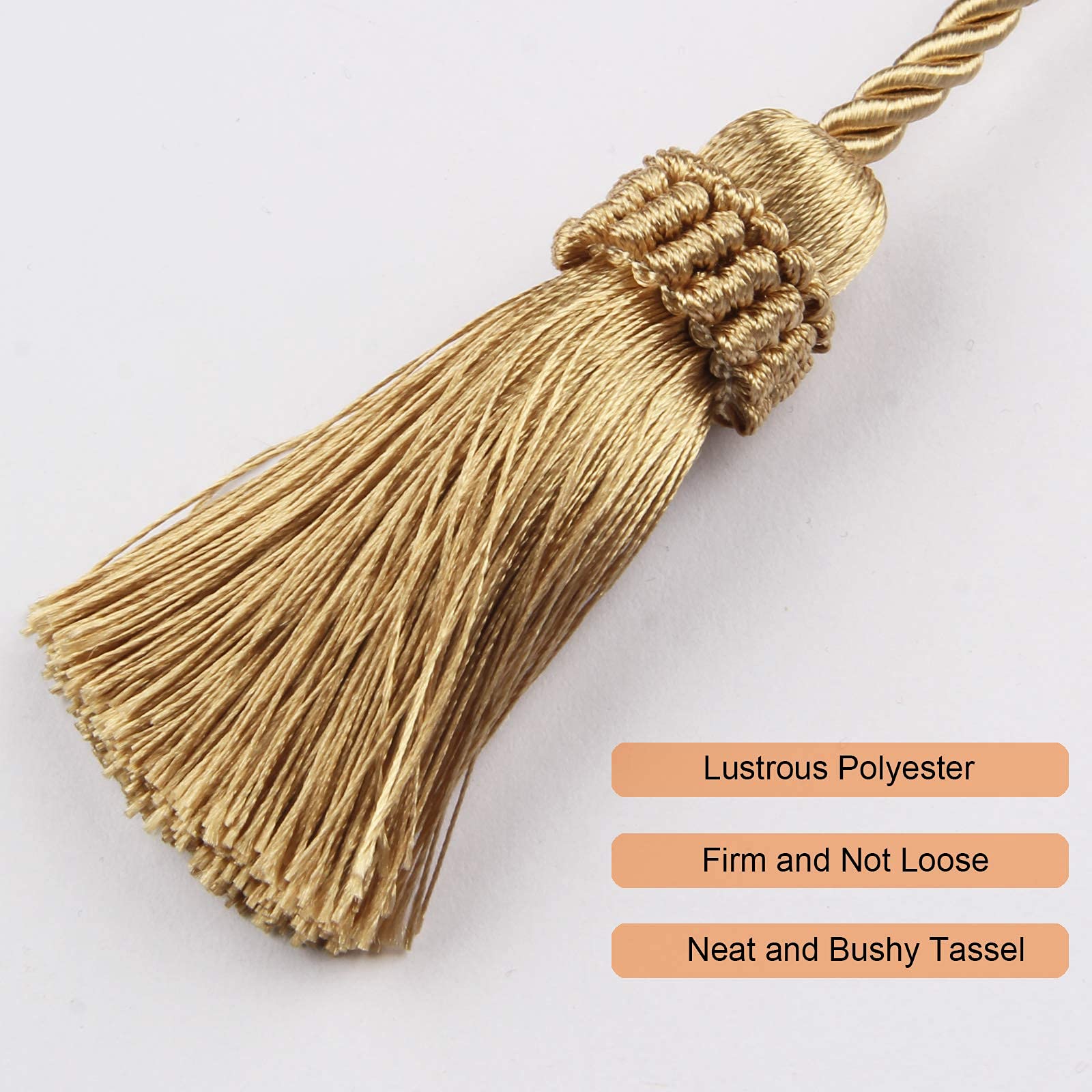 Embrasses de Rideaux Faites à la Main en Corde avec Pompon | Lot de 6 embrasses de rideaux dorées à pompons en corde tissée à la main pour décoration