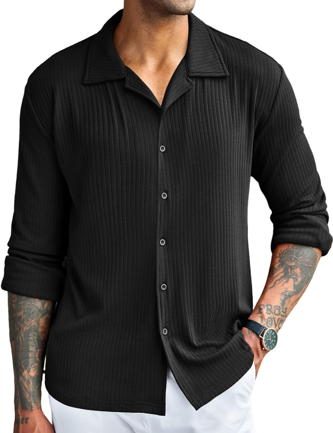 COOFANDY Men's Slim Fit Cuban Shirts Long Sleeve Button