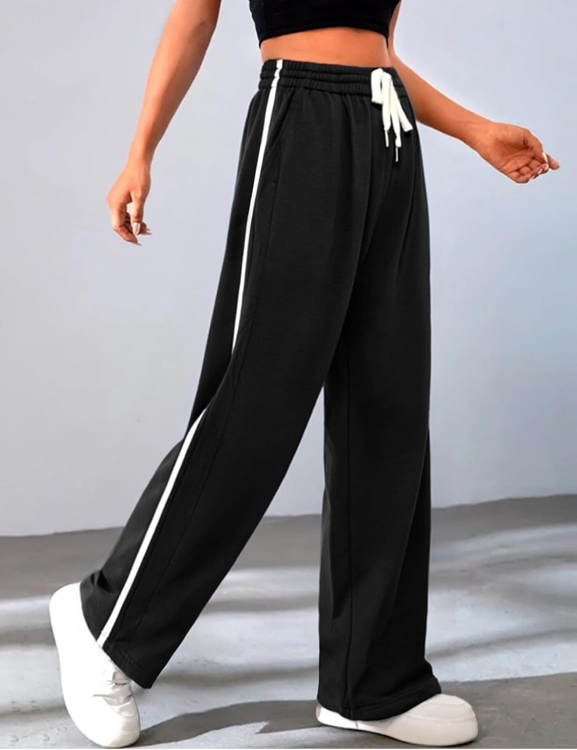 Quenteen Women's Wide Leg Pants Casual High Waisted Baggy Straight Sweatpants Drawstring Athletic Joggers with Pockets - Image 9
