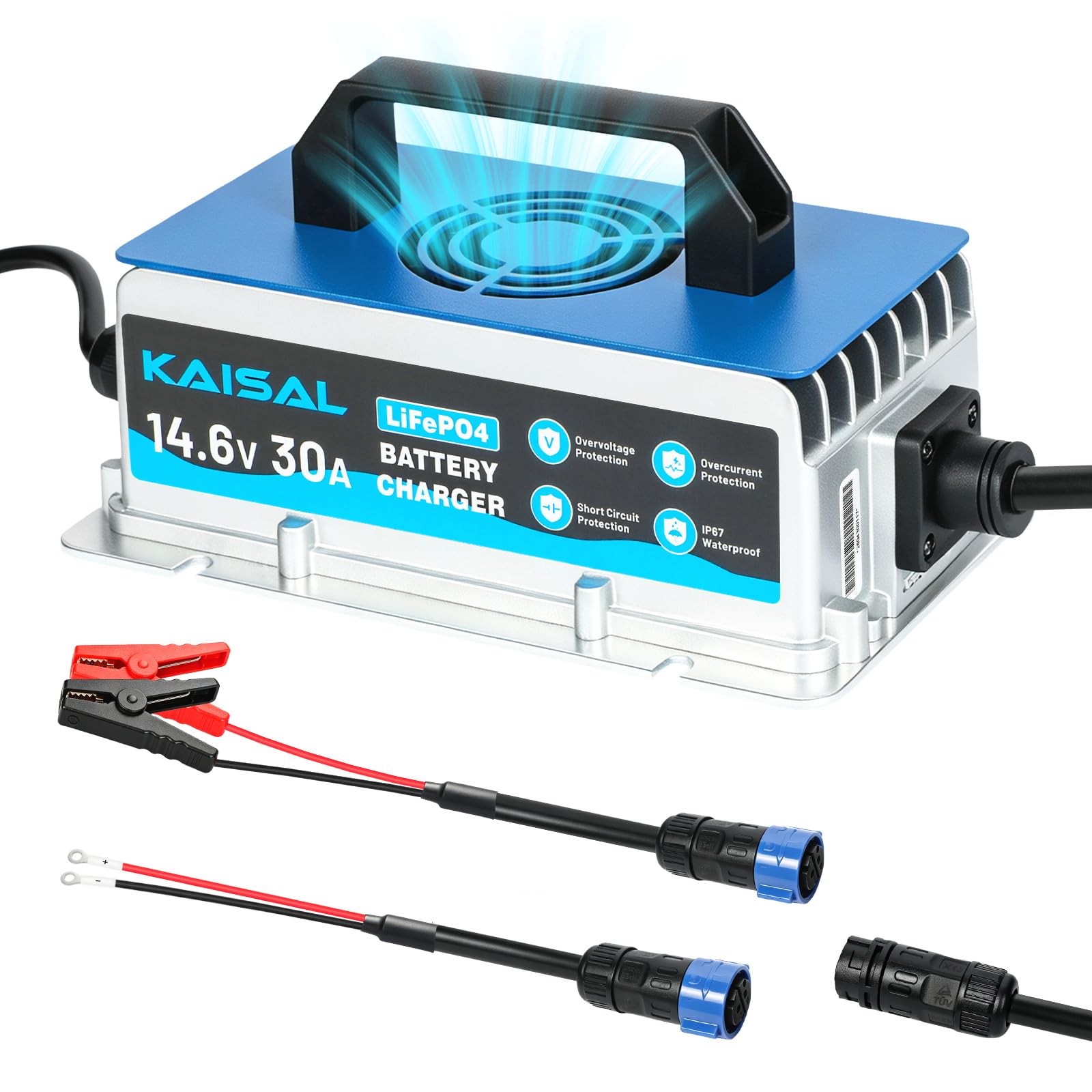 KAISAL 12V 30A Chargeur de Batterie Lithium, 14.6V Chargeur LiFePO4