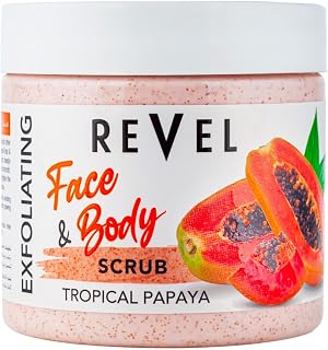Revel Beauty Skin Care Tropical Papaya Face & Body Scrub For Men & Women 475ml, Fruits Scrubber, Exfoliating, Hydration, Restoring Supply, Youthful Glow, Radiant Complexion