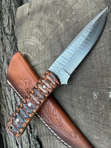 Miniatura 3 de SOGO KNIVES Cuchillo de caza de hoja fija de Damasco con funda, el mejor cuchillo de caza para hombres con mango antideslizante, cuchillo de