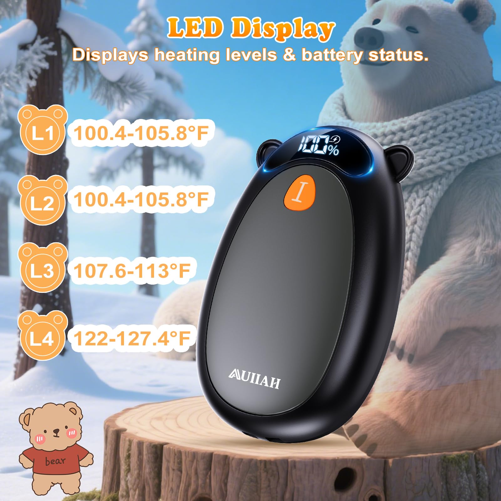 Calentadores de manos recargables con pantalla LED magnética, paquete de 2, 4 niveles de calor, calentadores de manos eléctricos portátiles, regalos para Navidad, hombres, mujeres, Raynaud