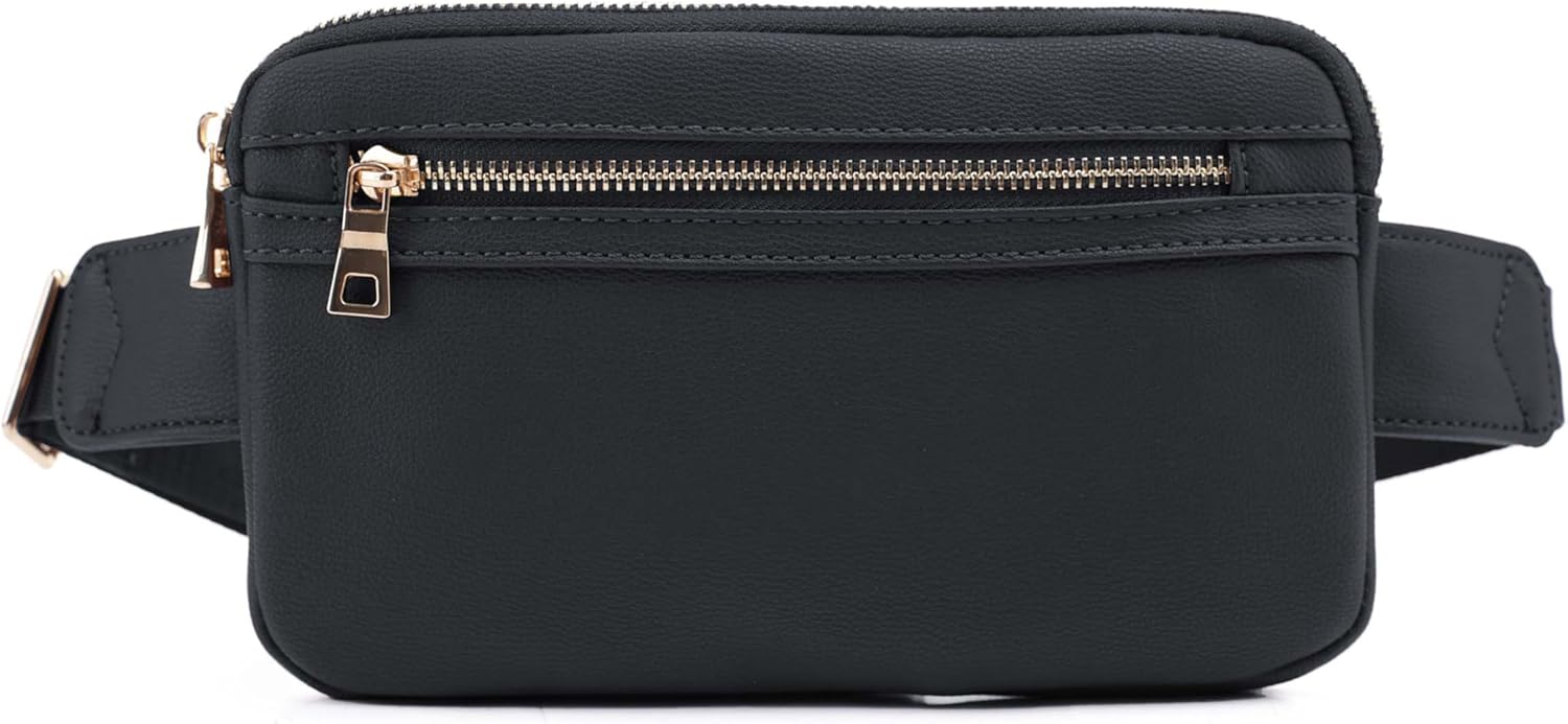 LOVESOME Vegan Leather Everywhere Fashion Waist Bag Fanny Pack Crossbody Bag Belt Bag Sling Bag with Adjustable Strap for Women (Black)