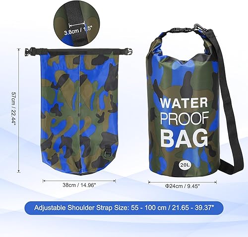 Miniatura 2 de Bolsa seca impermeable, 20 L, ajuste para mujeres y hombres, bolsas a prueba de agua, mochila flotante ligera de almacenamiento en seco con silbato