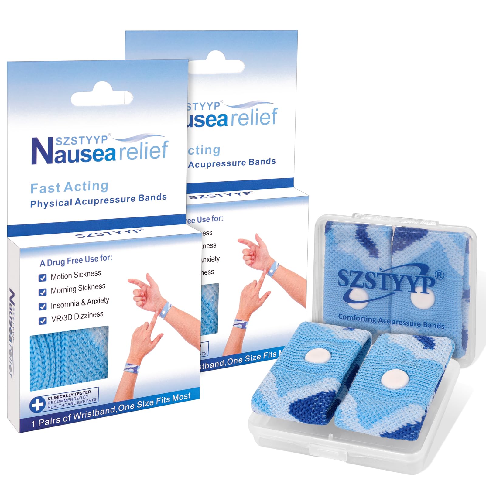 SZSTYYP Anti -Nausea Wristbands for Adults and Kids Nausea & Vomiting Relief for Morning Sickness Relief for Pregnant Women Sea Sickness Writbands for Cruise Travel Essentials - 2 Pairs Camo Blue