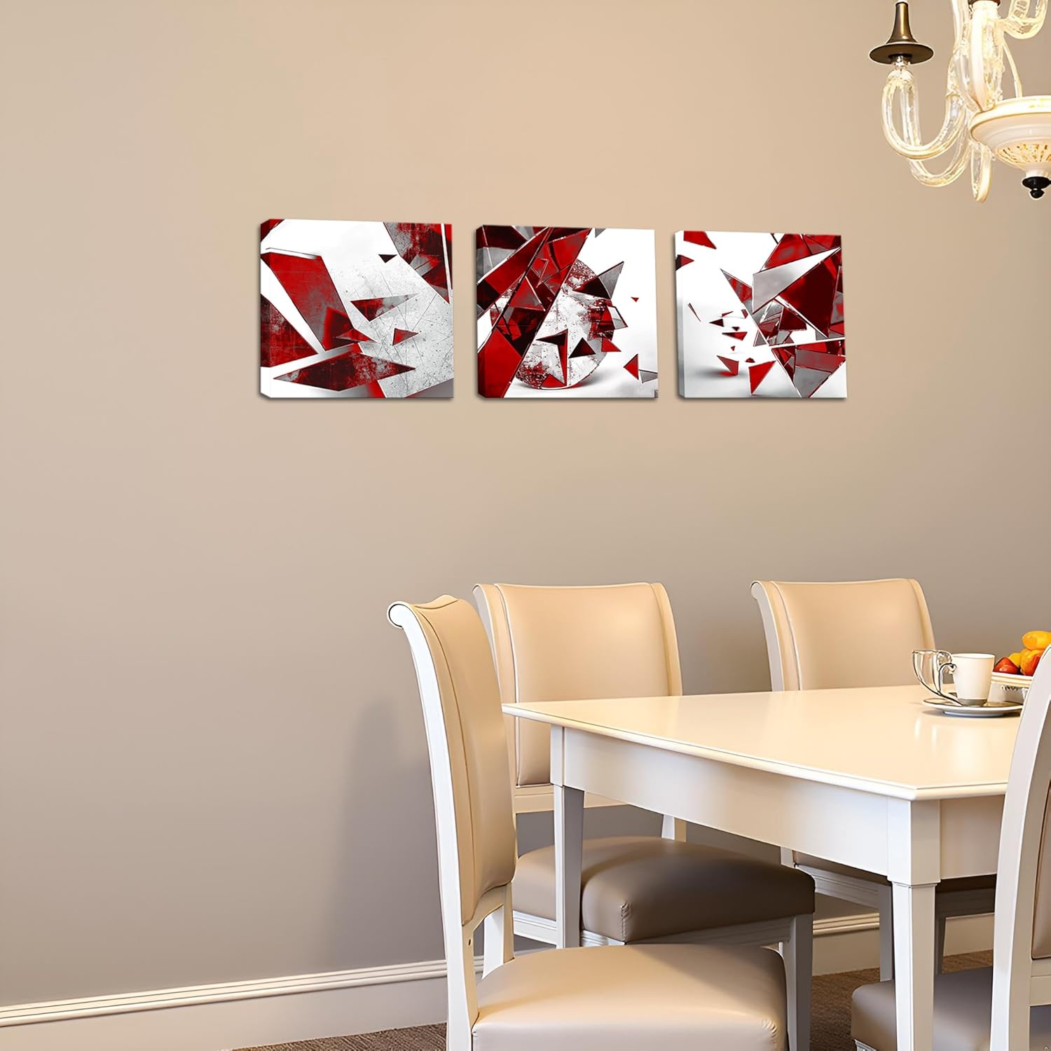 RyounoArt Red Bathroom Wall Decor Modern Red Abstract Art Wall Decor Geometric Pictures Framed 12 * 12 inch*3pcs