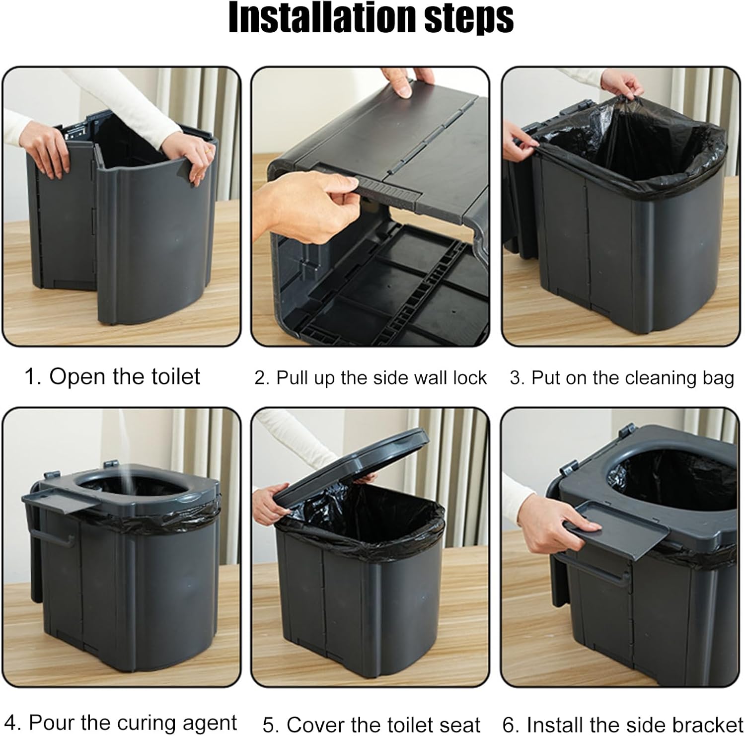 DzpKrka ポータブルトラベルトイレ|人間工学に基づいたハンドル付き折りたたみ式ポータブルトイレ、コンパクトで頑丈なサイドストレ